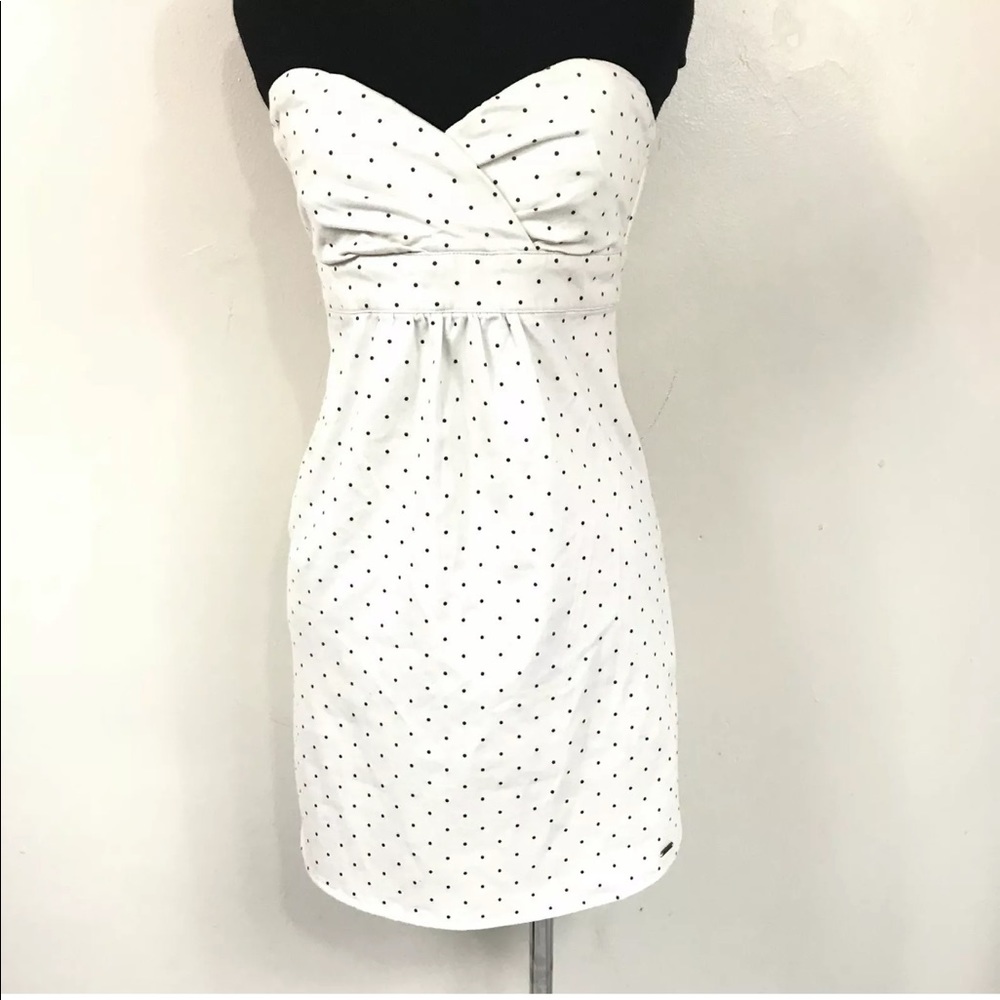 Volcom Strapless White + Black Polka Dot Dress